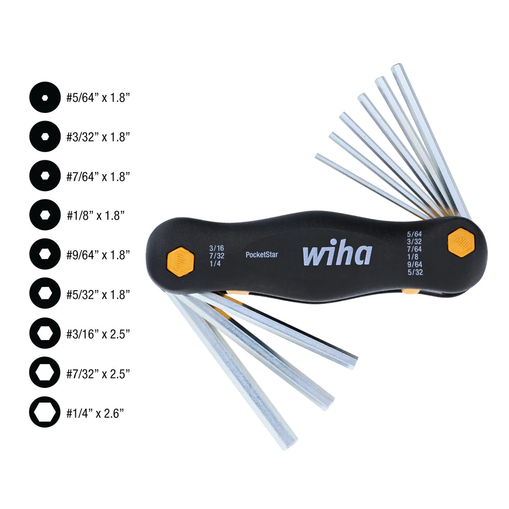 Wiha Tools 35197 9 Piece PocketStar Fold-Out Hex Key Set - SAE - Edmondson Supply
