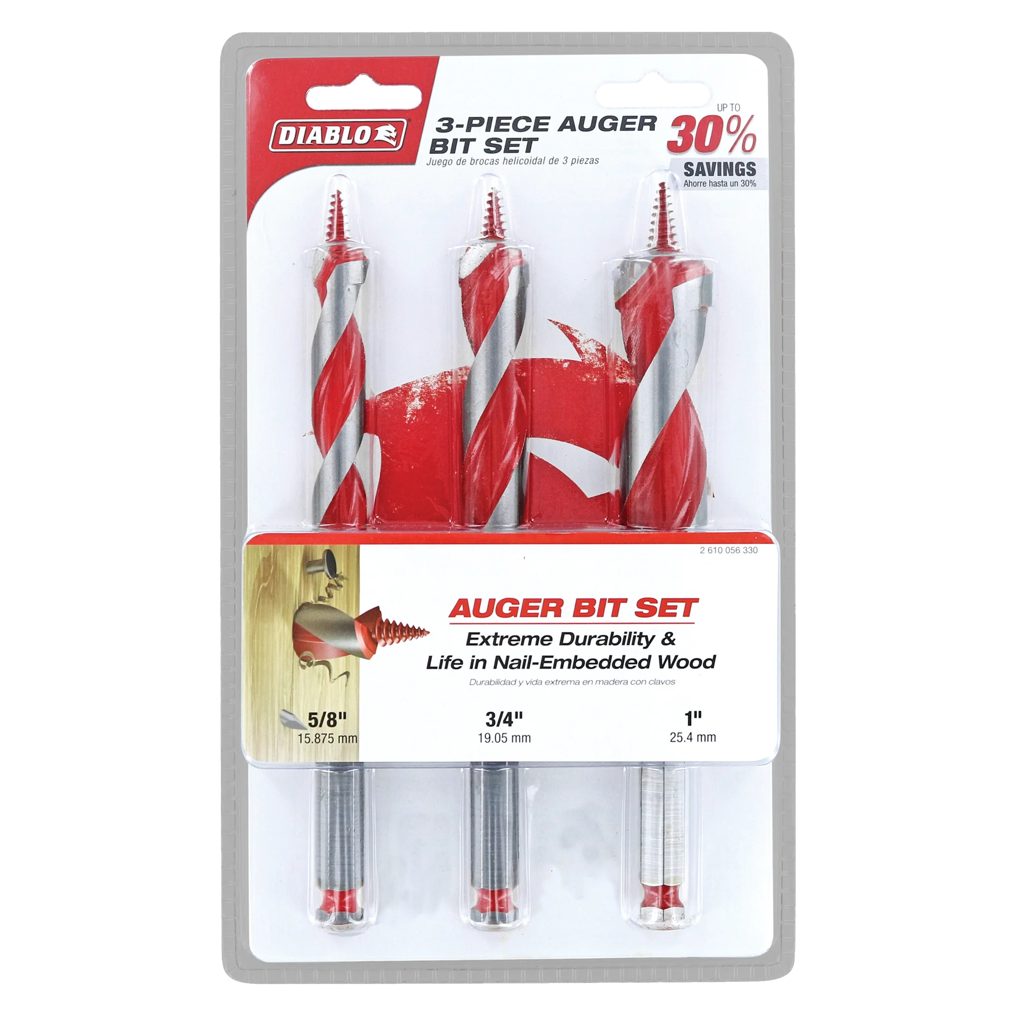 Diablo Tools DAG1900-S3 Auger Bit Set for Wood & Nail-Embedded Wood (3-pc) - Edmondson Supply