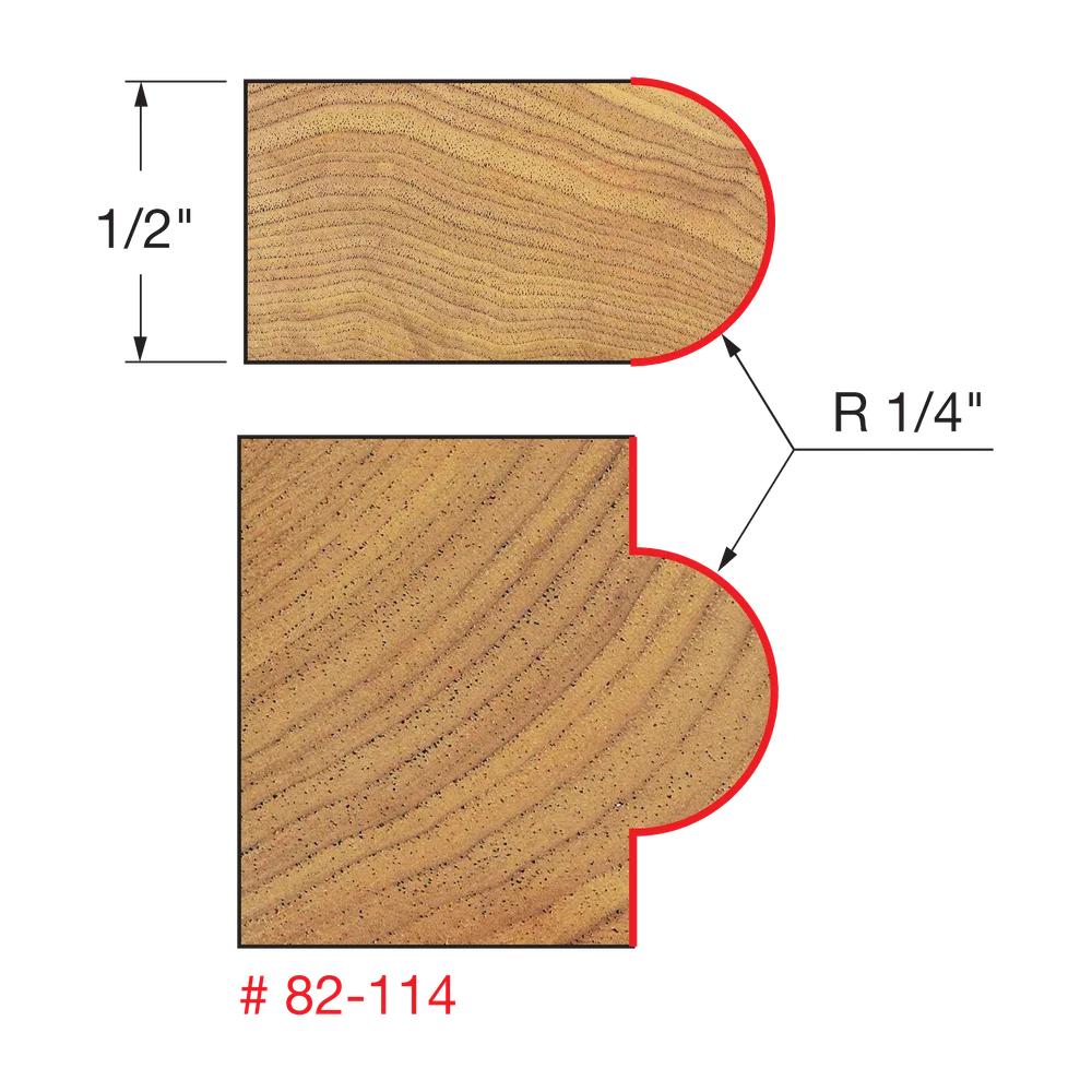 Freud 82-114 1/4" Radius Half Round Bit (Shank Diameter: 1/2") - Edmondson Supply
