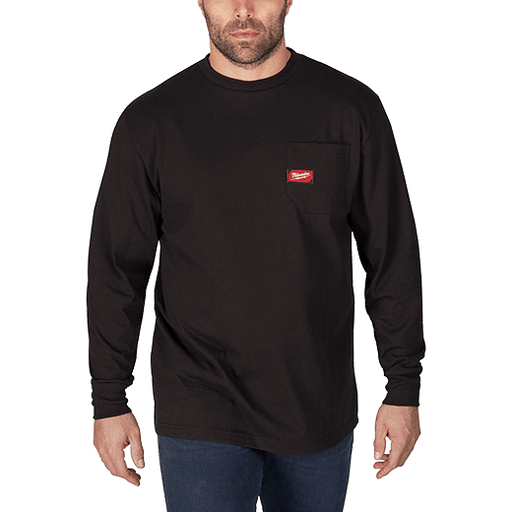 Milwaukee 602BXL Heavy Duty Pocket T-Shirt - Long Sleeve (Black, Size X-Large) - Edmondson Supply