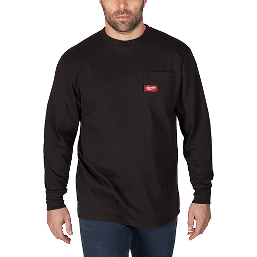 Milwaukee 602BXL Heavy Duty Pocket T-Shirt - Long Sleeve (Black, Size X-Large) - Edmondson Supply