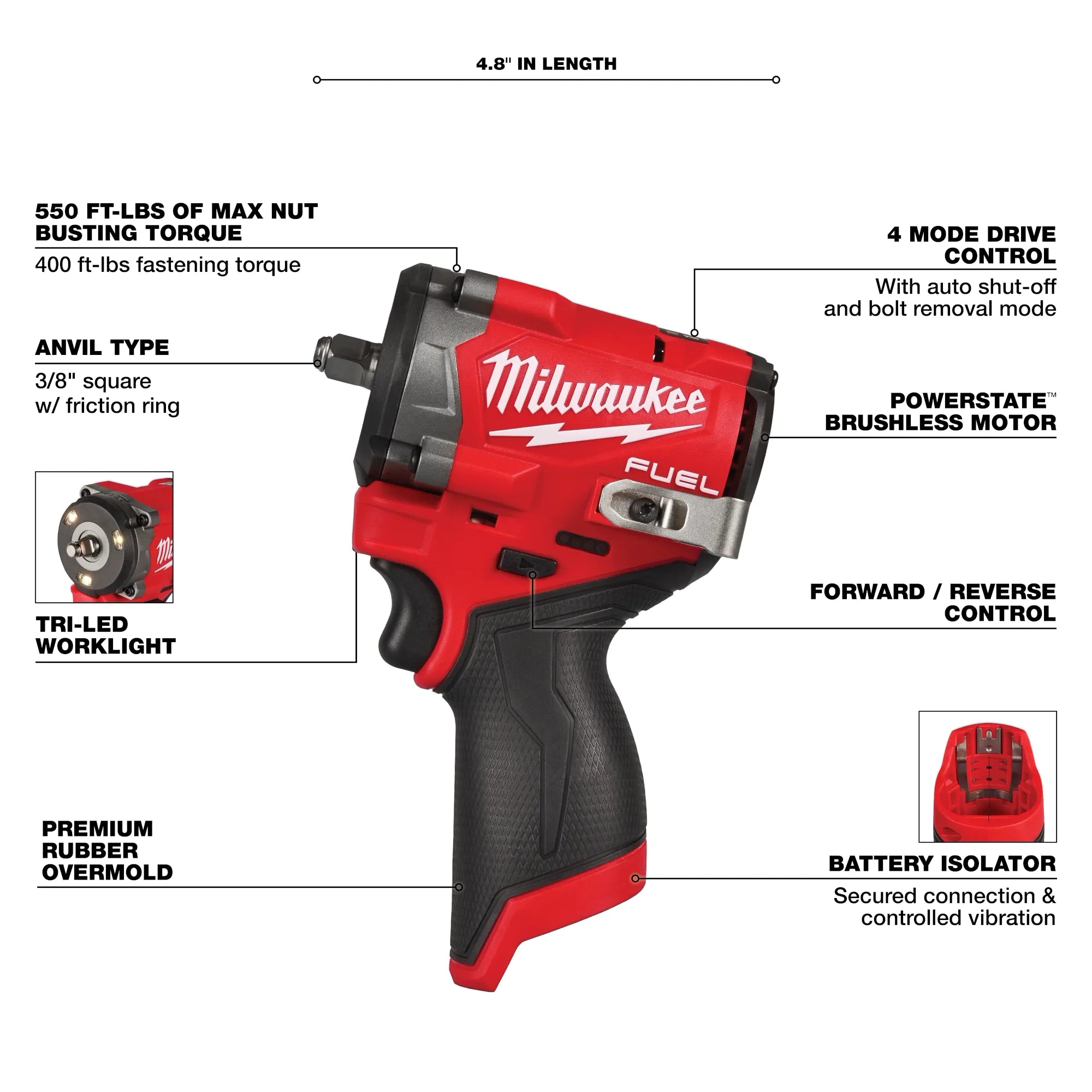 Milwaukee 2562-20 M12 FUEL™ Stubby 3/8" Impact Wrench - Edmondson Supply