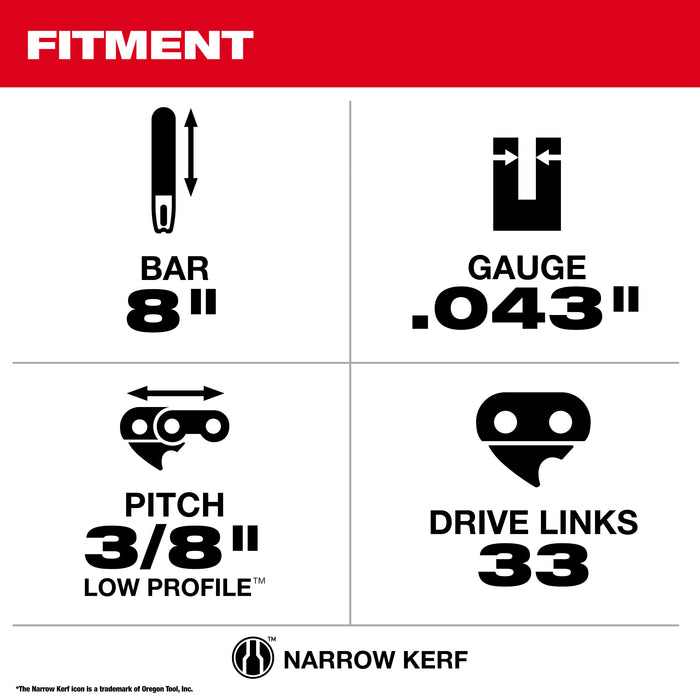 Milwaukee 49-16-2750 8" 3/8" LOW PROFILE™ Pitch, .043" Gauge Saw Chain - Edmondson Supply