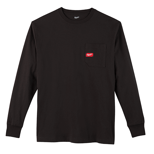 Milwaukee 602BXL Heavy Duty Pocket T-Shirt - Long Sleeve (Black, Size X-Large) - Edmondson Supply