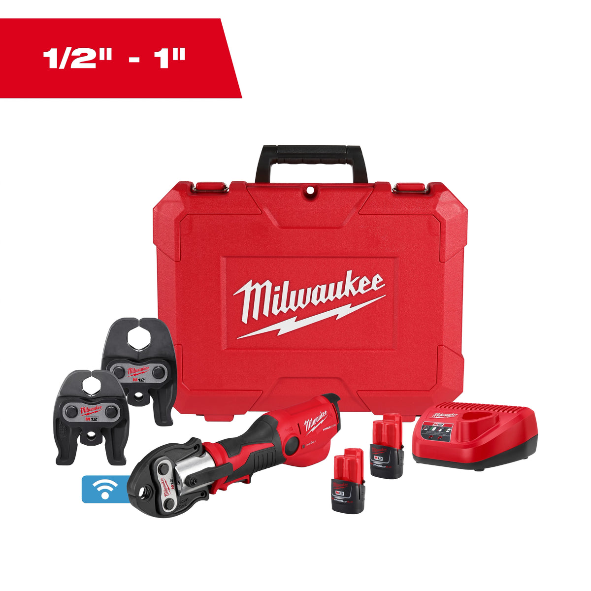 Milwaukee 2573-22 M12™ FORCE LOGIC™ Press Tool Kit w/ ONE‑KEY™ with 1/2" – 1" CTS‑V Jaws - Edmondson Supply