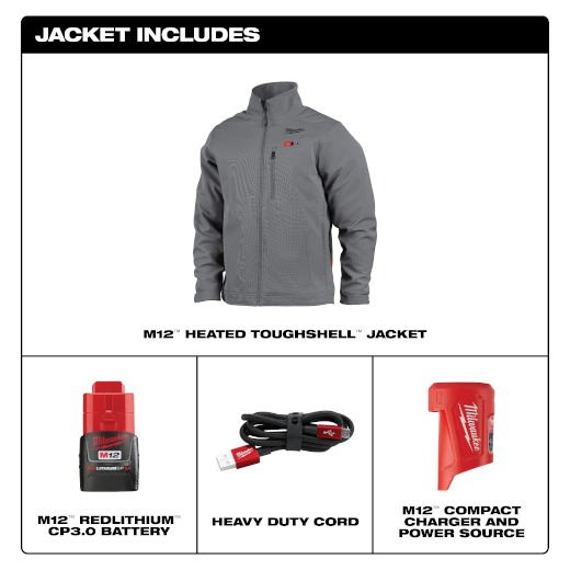 Milwaukee 204G-21L M12™ Heated TOUGHSHELL™ Jacket (Gray, Size L) - Edmondson Supply