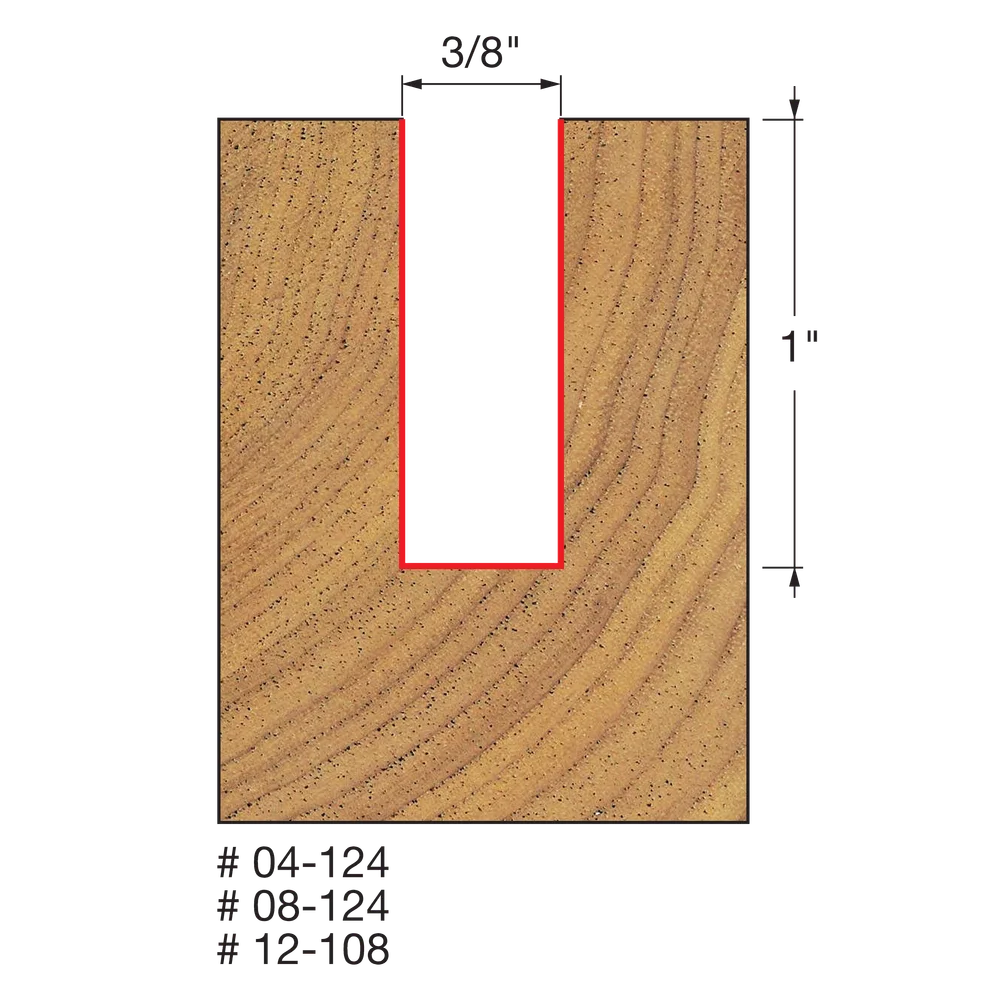 Freud 12-108 3/8" Double Flute Straight Bit (Carbide Height 1") - Edmondson Supply