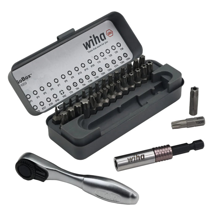 Wiha Tools 74959 32 Piece GoBox Master Torx Bit Set with Mini Ratchet - Edmondson Supply