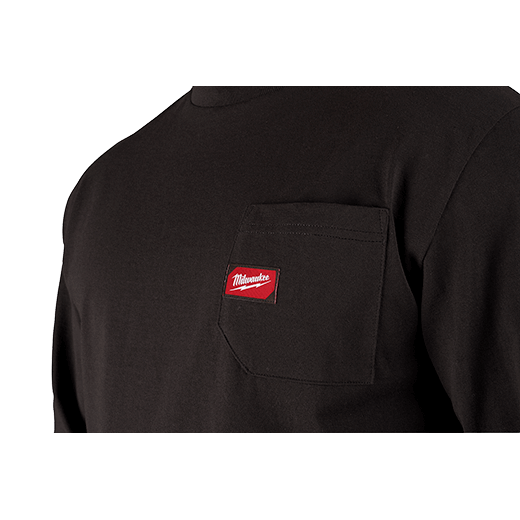 Milwaukee 602BXL Heavy Duty Pocket T-Shirt - Long Sleeve (Black, Size X-Large) - Edmondson Supply