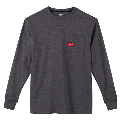 Milwaukee 602GXL Heavy Duty Pocket T-Shirt - Long Sleeve (Gray, Size XL) - Edmondson Supply