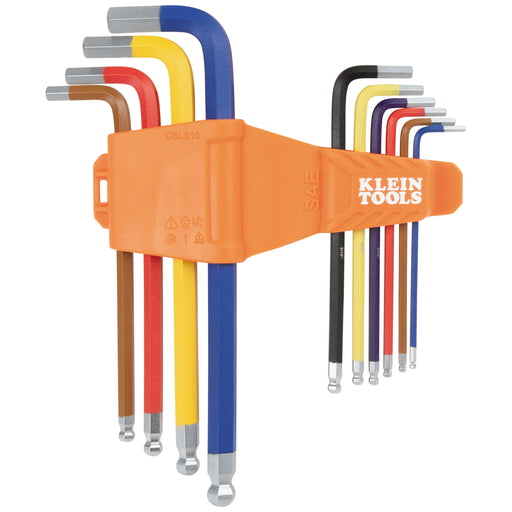 Klein Tools CBLS10 Powder Coated Long Ball-End Hex Key Set, SAE, 10-Piece - Edmondson Supply