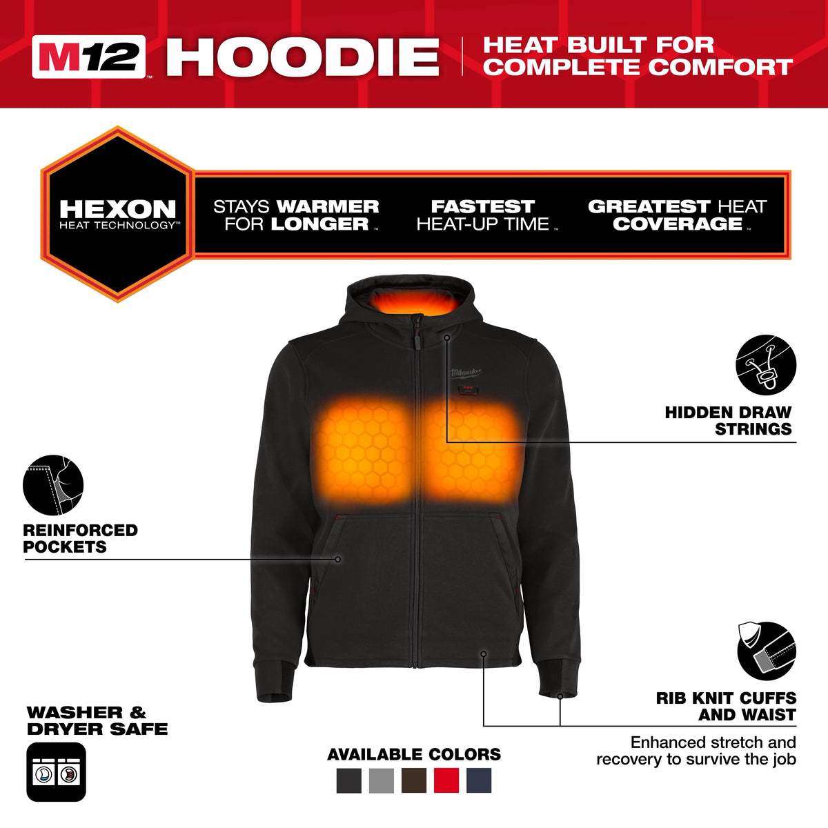 Milwaukee M200B-21L M12™ Heated Full-Zip Hoodie (Black, Size L) - Edmondson Supply