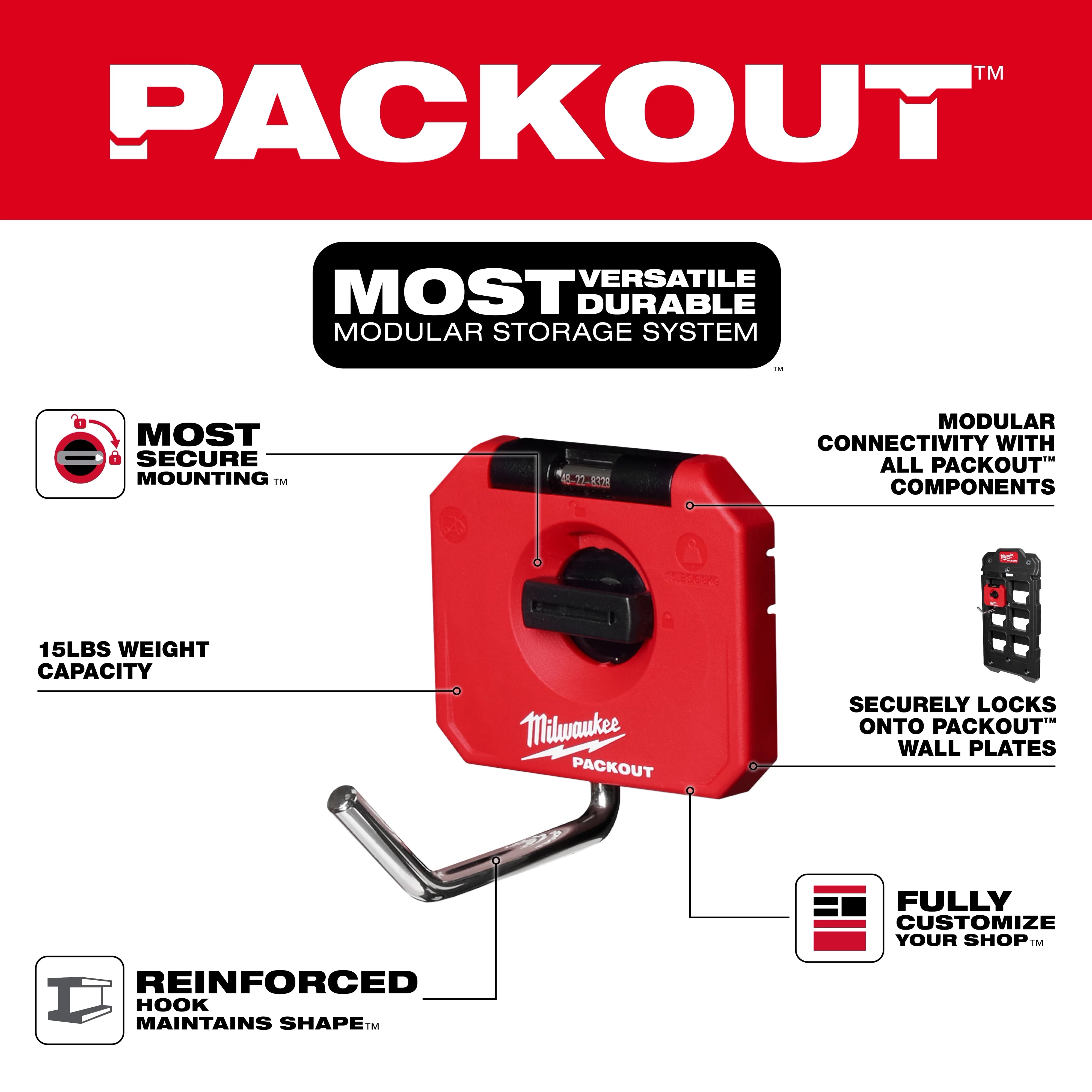 Milwaukee 48-22-8328 PACKOUT™ 4" Single Straight Hook - Edmondson Supply