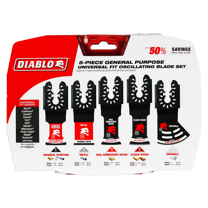 Diablo Tools DOU5S 5 pc Universal Fit General Purpose Oscillating Blade Set