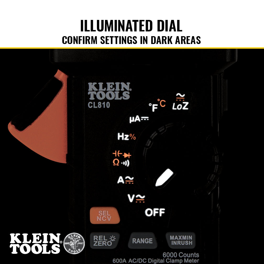 Klein Tools CL810 600A AC/DC Auto-Ranging Digital Pro Clamp Meter with Worklight - Edmondson Supply