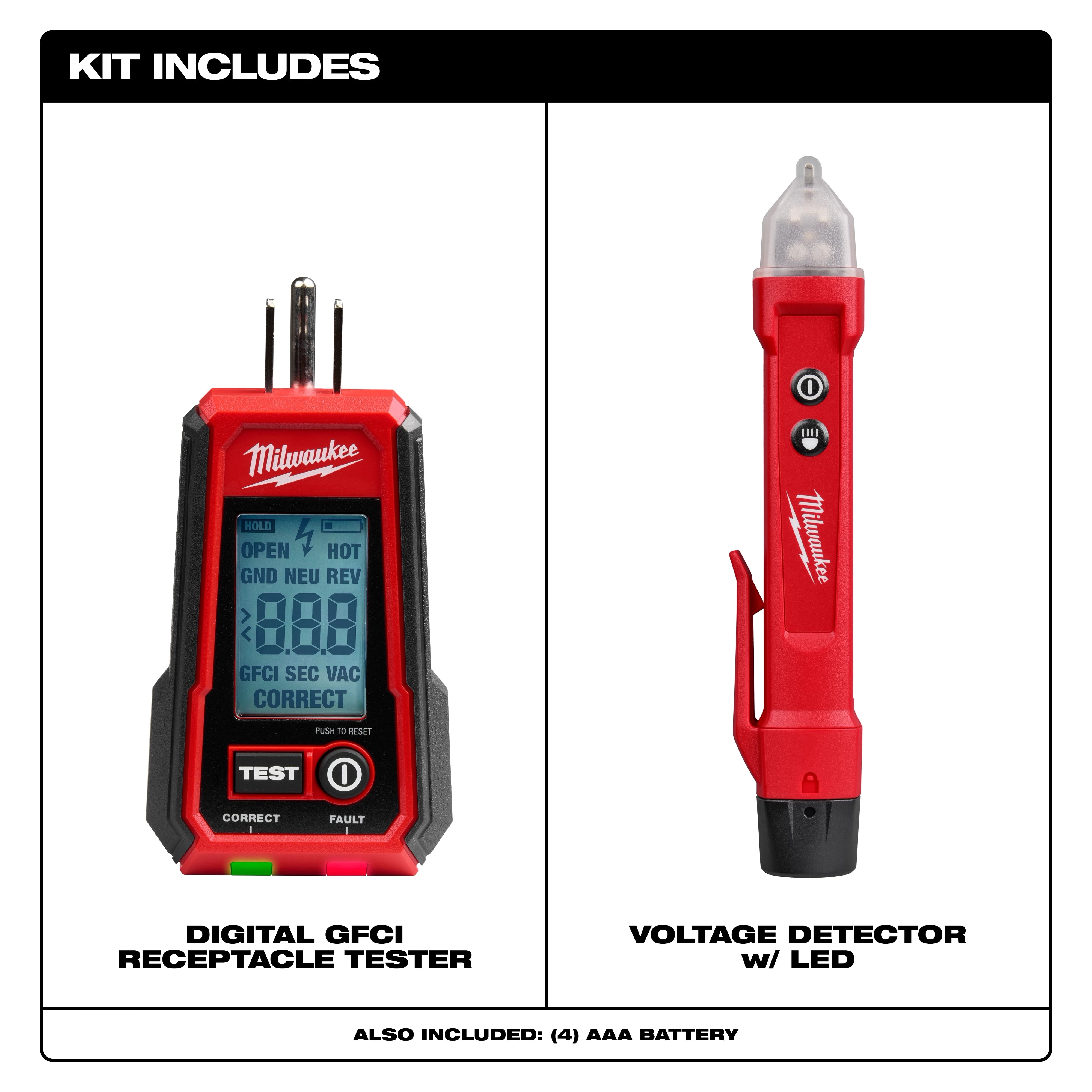 Milwaukee 3211-20 Digital GFCI Receptacle Tester and Voltage Detector w/ LED - Edmondson Supply