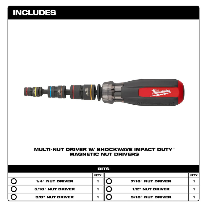 Milwaukee 48-22-2921 Multi-Nut Driver W/ SHOCKWAVE Impact Duty™ (flip) Magnetic Nut Drivers - Edmondson Supply