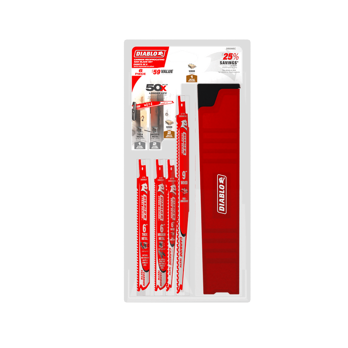 Diablo Tools DS006SC Demo Demon™ & Steel Demon™ Carbide Teeth Reciprocating Blade Set (6-pc) - Edmondson Supply