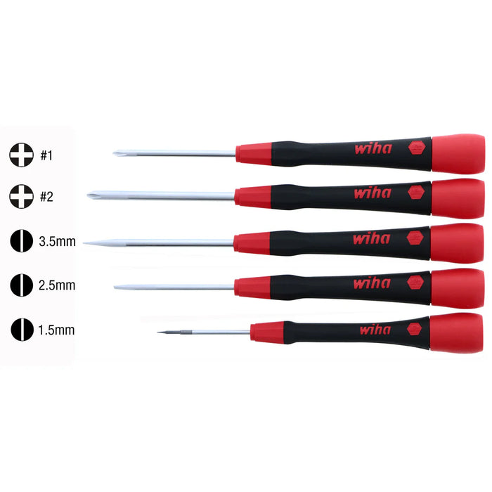 Wiha Tools 26195 5 Piece PicoFinish Slotted and Phillips Precision Screwdriver Set - Edmondson Supply