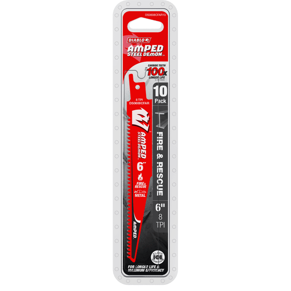 Diablo Tools DS0608CFAR10 6" 8 TPI AMPED™ Steel Demon™ Carbide Teeth Reciprocating Saw Blade for Fire & Rescue (10-pk) - Edmondson Supply