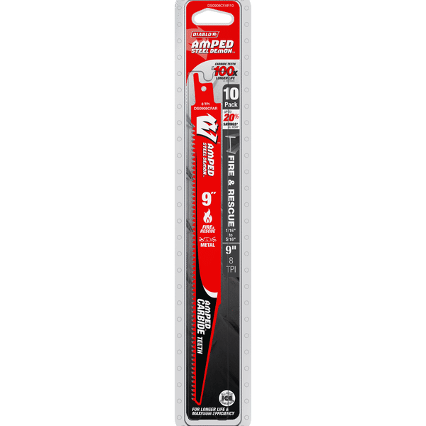 Diablo Tools DS0908CFAR10 9" 8 TPI AMPED™ Steel Demon™ Carbide Teeth Reciprocating Saw Blade for Fire & Rescue (10-pk) - Edmondson Supply