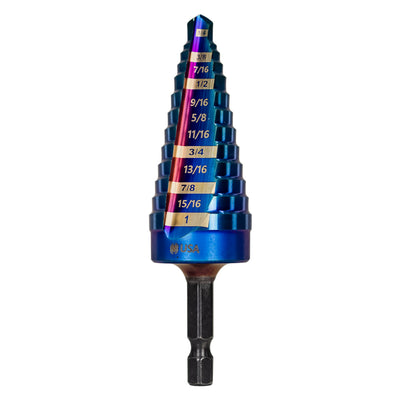 SPYDER 19071 1/4 to 1" Hex Shank 13 Step Drill Bit Stinger™ Mach-Blue™ - Edmondson Supply