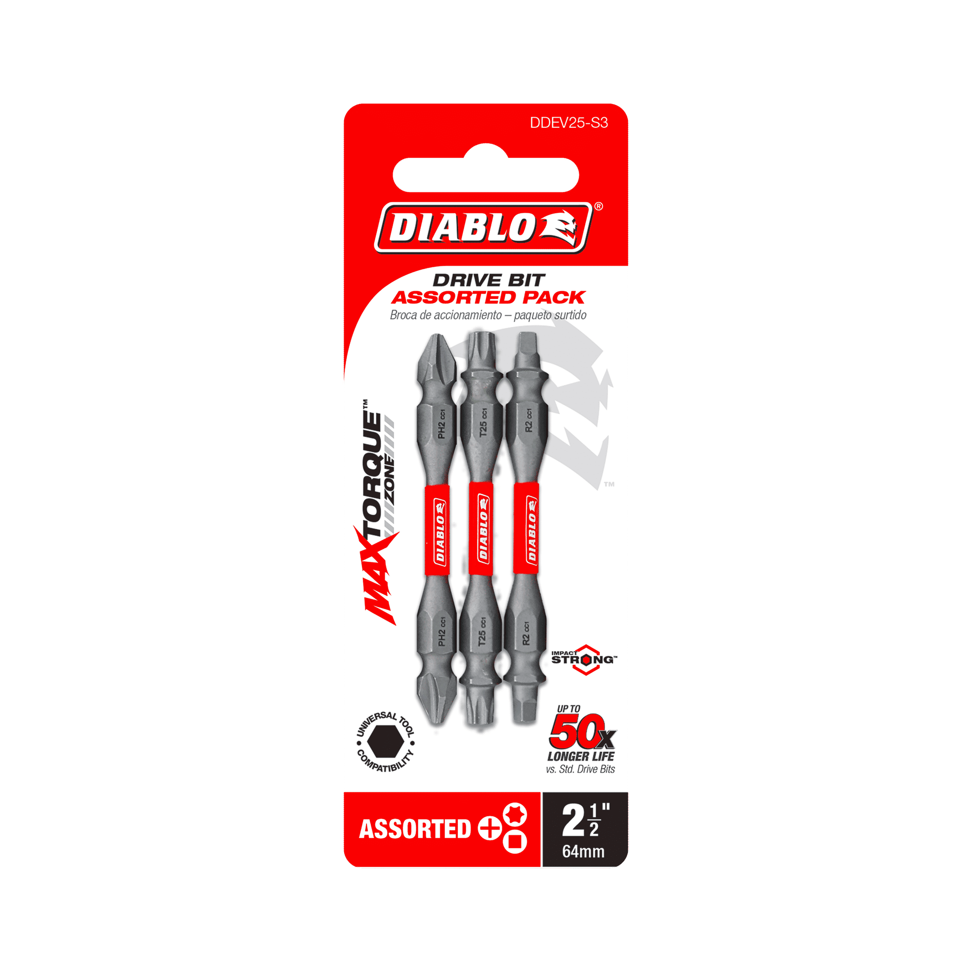 Diablo Tools DDEV25-S3 2-1/2" Double-Ended Phillips, Square and Torx Drive Bit Set (3-pc) - Edmondson Supply