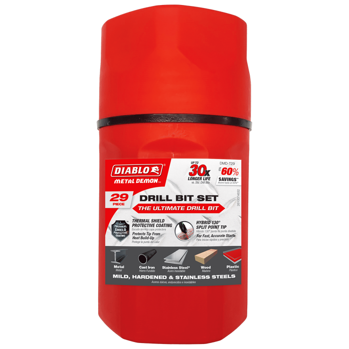 Diablo Tools DMD-T29 Metal Demon™ Drill Bits Set with Thermos for Mild, Hardened and Stainless Steels (29-pc) - Edmondson Supply