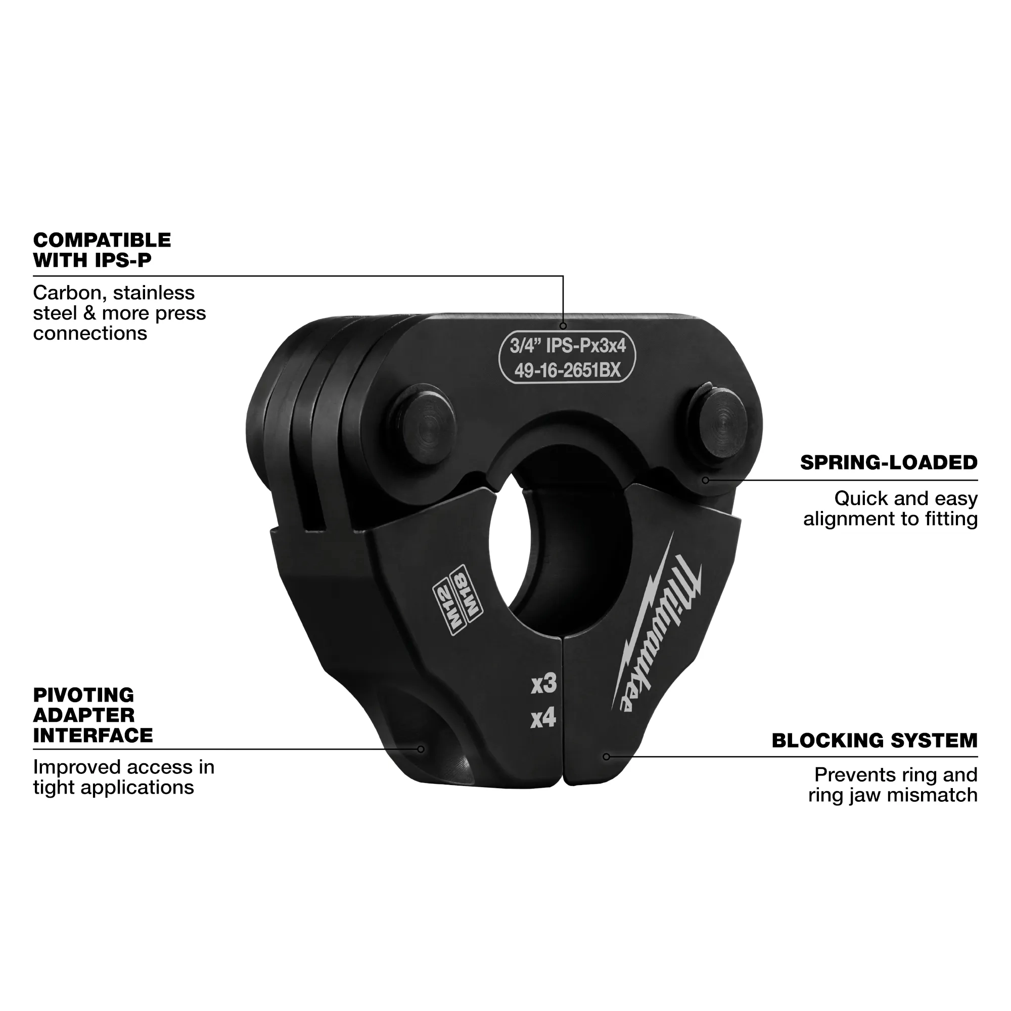 Milwaukee 49-16-2651BX IPS-P Pivoting Press Ring 3/4" - Edmondson Supply