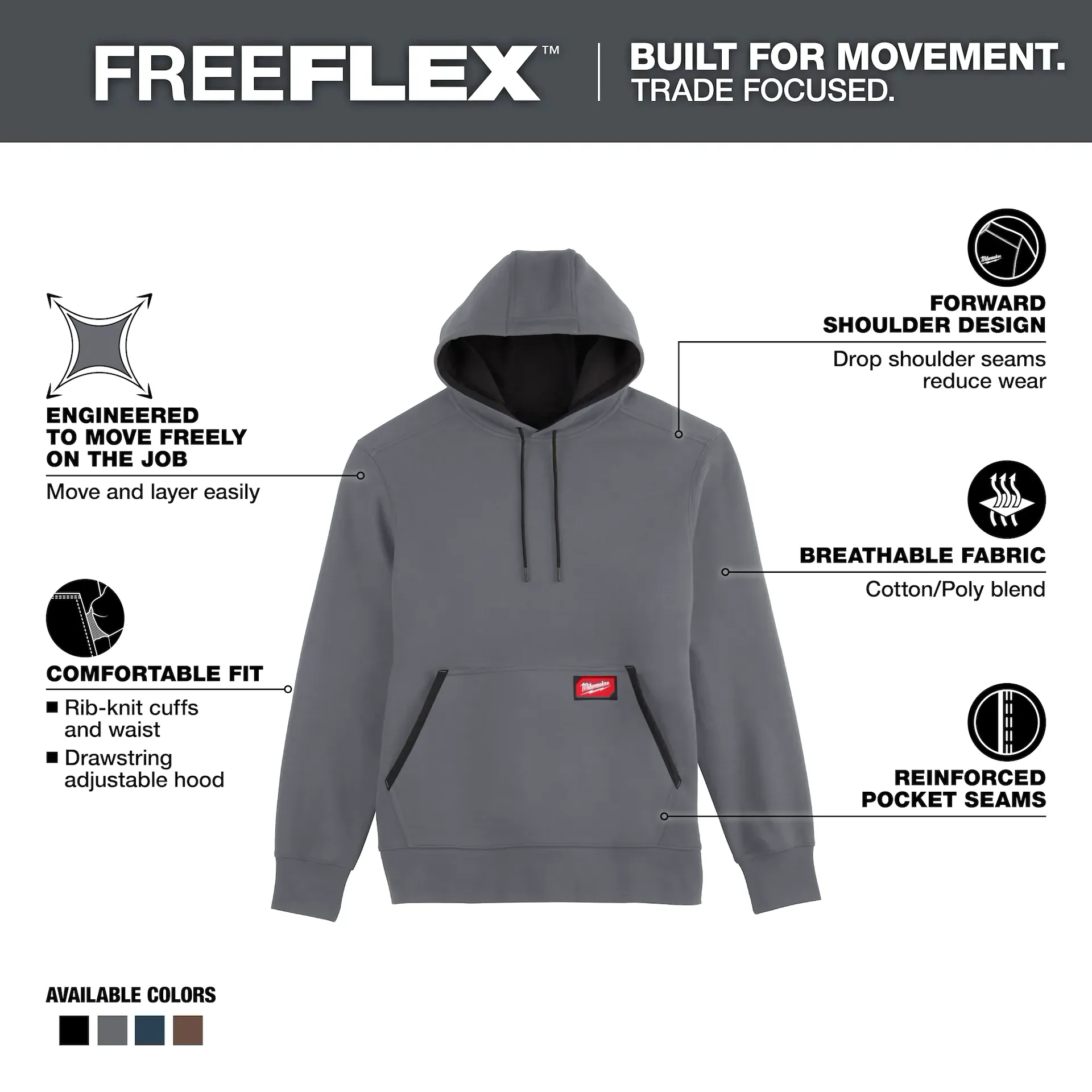 Milwaukee 351G-L FREEFLEX™ Pullover Hoodie (Gray, Size L) - Edmondson Supply