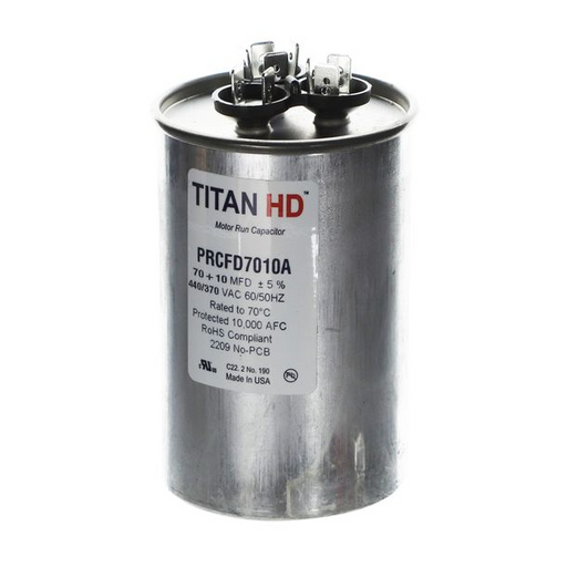 Packard TITAN HD PRCFD7010A Run Capacitor 70+10 MFD 440/370 Volt Round - Edmondson Supply