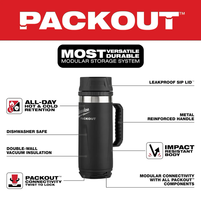 Milwaukee 48-22-8394B PACKOUT™ 18oz Insulated Mug with Sip Lid - Edmondson Supply