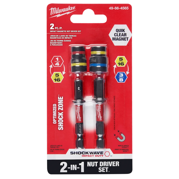 Milwaukee 49-66-4565 2PC SHOCKWAVE™ Impact Duty QUIK-CLEAR™ 2-in-1 Magnetic Nut Driver Set - Edmondson Supply