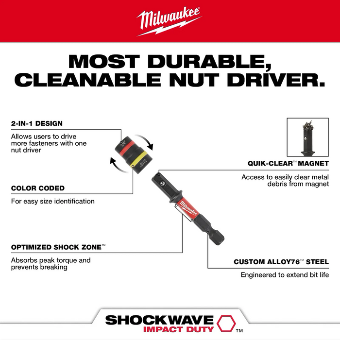 Milwaukee 49-66-4565 2PC SHOCKWAVE™ Impact Duty QUIK-CLEAR™ 2-in-1 Magnetic Nut Driver Set - Edmondson Supply