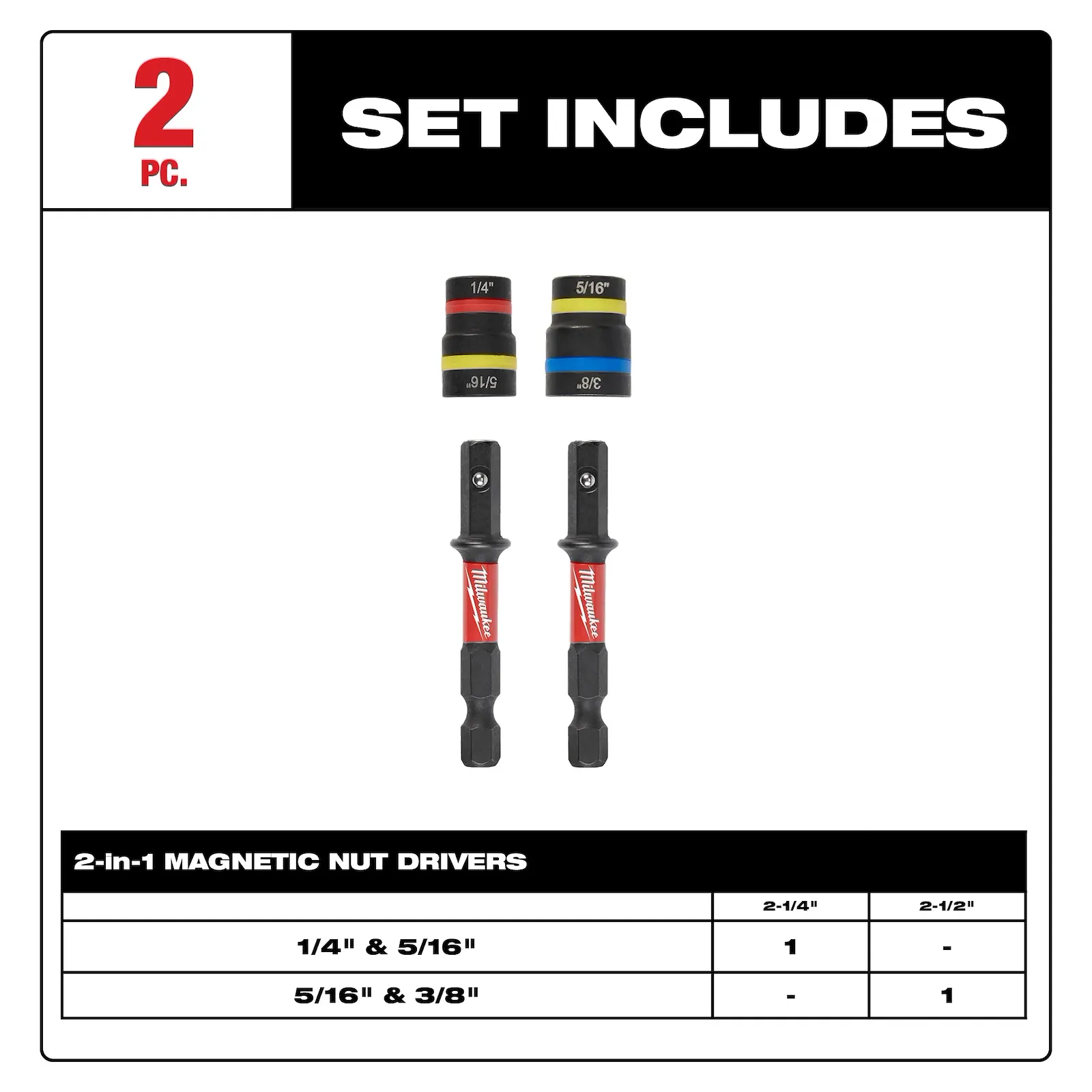 Milwaukee 49-66-4565 2PC SHOCKWAVE™ Impact Duty QUIK-CLEAR™ 2-in-1 Magnetic Nut Driver Set - Edmondson Supply
