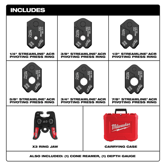Milwaukee 49-16-2661MX 1/4" - 7/8" Streamline® ACR Pivoting Press Ring Kit for M18™ FORCE LOGIC™ Press Tool - Edmondson Supply
