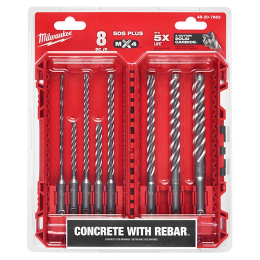 Milwaukee 48-20-7663 8 PC SDS Plus MX4™ 4-Cutter Drill Bit Kit - Edmondson Supply