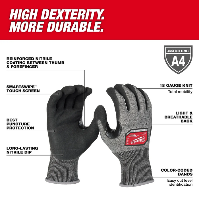 Milwaukee 48-73-7142 Cut Level 4 High-Dexterity Nitrile Dipped Gloves Size L - Edmondson Supply