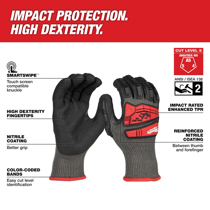 Milwaukee 48-73-8150 Impact Cut Level 5 Nitrile Dipped Gloves, Size S - Edmondson Supply