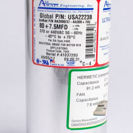 MARS USA2223B AmRad 80/7.5 MFD 370/440V Round Dual Run Capacitor - Edmondson Supply