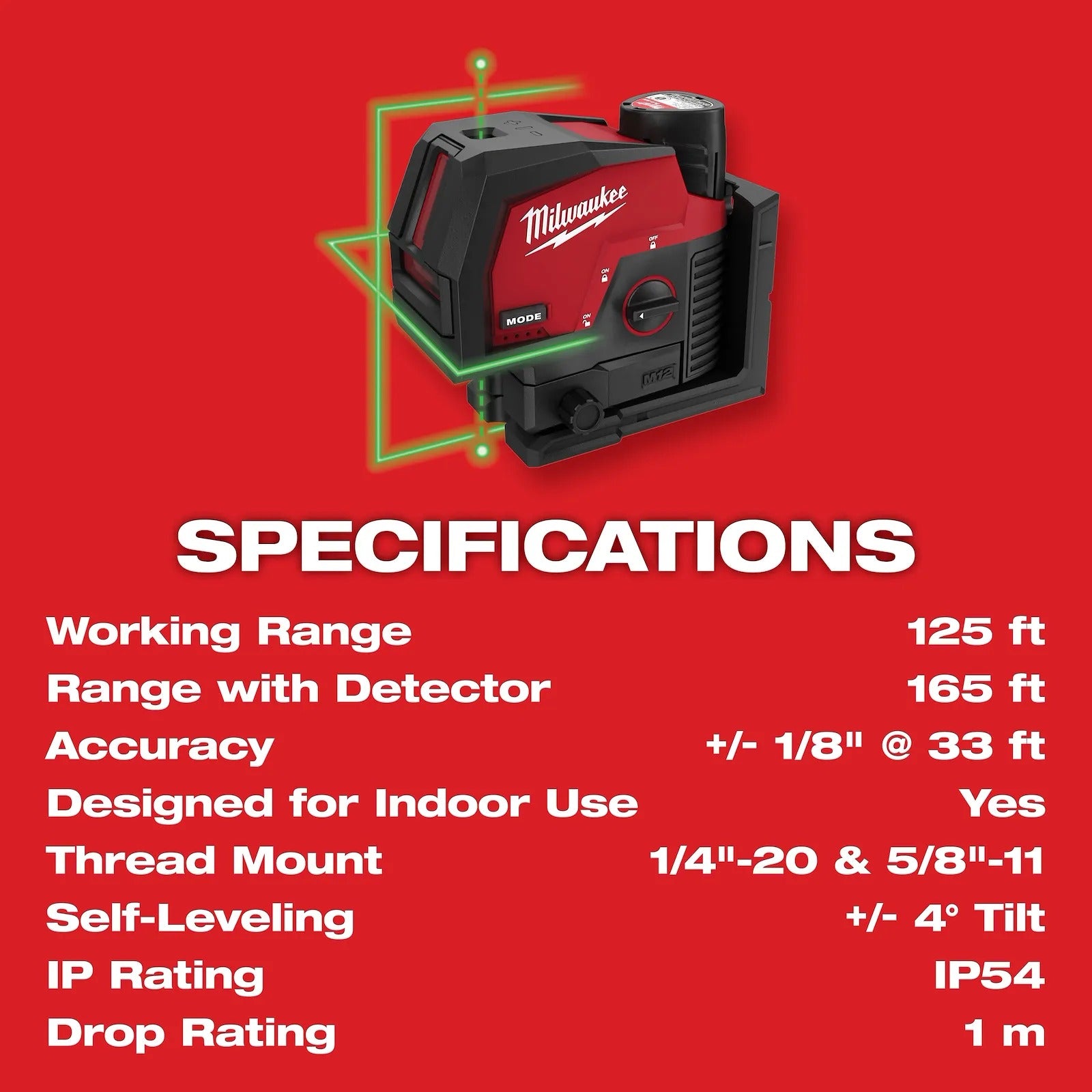Milwaukee 3622-21 M12™ Green Cross Line & Plumb Points Laser Kit - Edmondson Supply