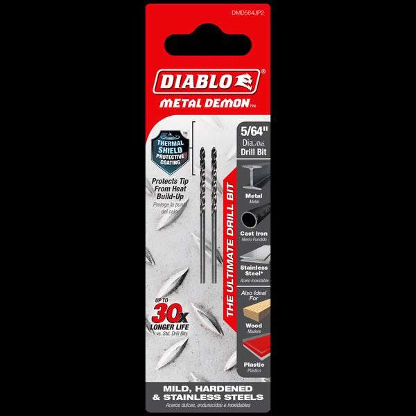 Diablo Tools DMD564JP2 5/64" Metal Demon™ Drill Bits for Mild, Hardened and Stainless Steels (2-pk) - Edmondson Supply