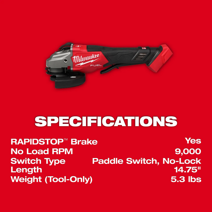Milwaukee 3670-20 M18 FUEL™ 4-1/2"-6" Braking Grinder, Paddle Switch (Bare Tool) - Edmondson Supply