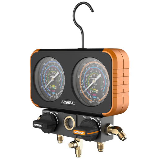 NAVAC N2A4B Manifold Gauge, Ø3-1/8", R-454B, R-32, R-410A, R-22, No hoses - Edmondson Supply