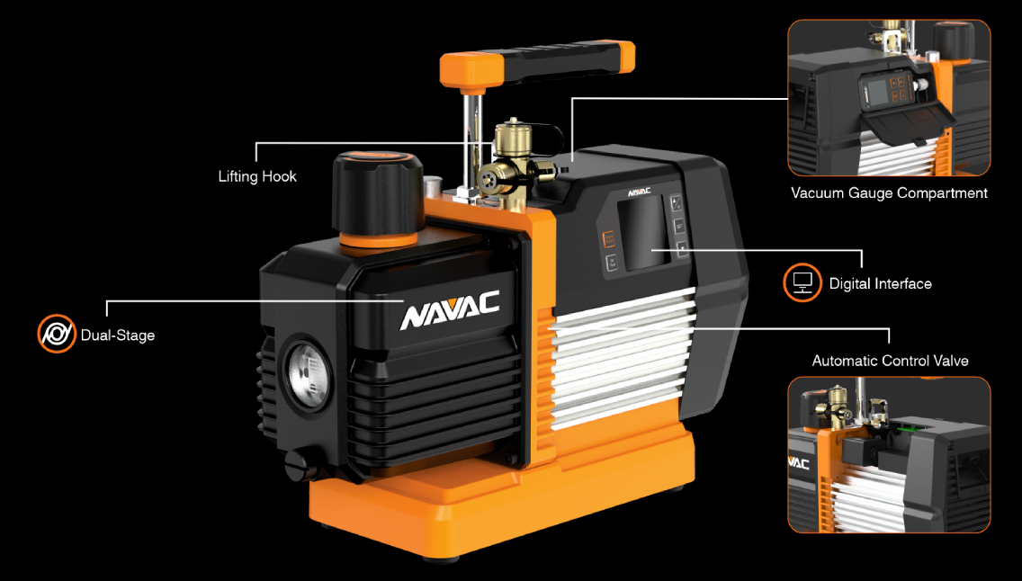 NAVAC NP8DS Smart Vacuum Pump (No Vacuum Gauge); 8 CFM/15 Micron - Edmondson Supply