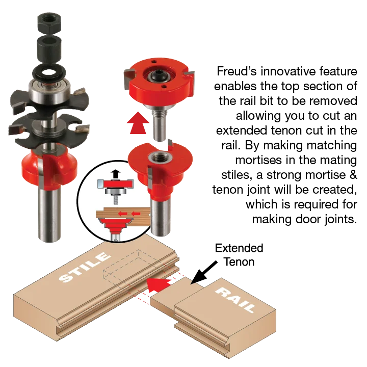 Freud 99-860 1-11/16" Premier Adjustable Rail & Stile Bit - Round Over - Edmondson Supply