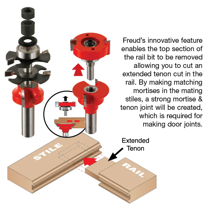 Freud 99-862 1-11/16" Premier Adjustable Rail & Stile Bit - Shaker - Edmondson Supply