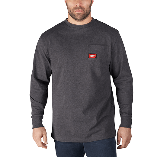 Milwaukee 602GXL Heavy Duty Pocket T-Shirt - Long Sleeve (Gray, Size XL) - Edmondson Supply