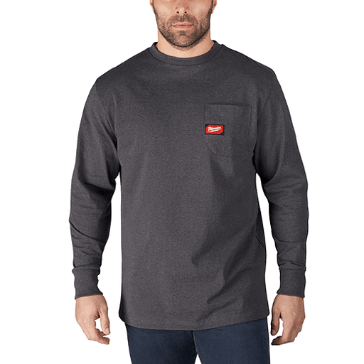 Milwaukee 602G2X Heavy Duty Pocket T-Shirt - Long Sleeve (Gray, Size 2X) - Edmondson Supply