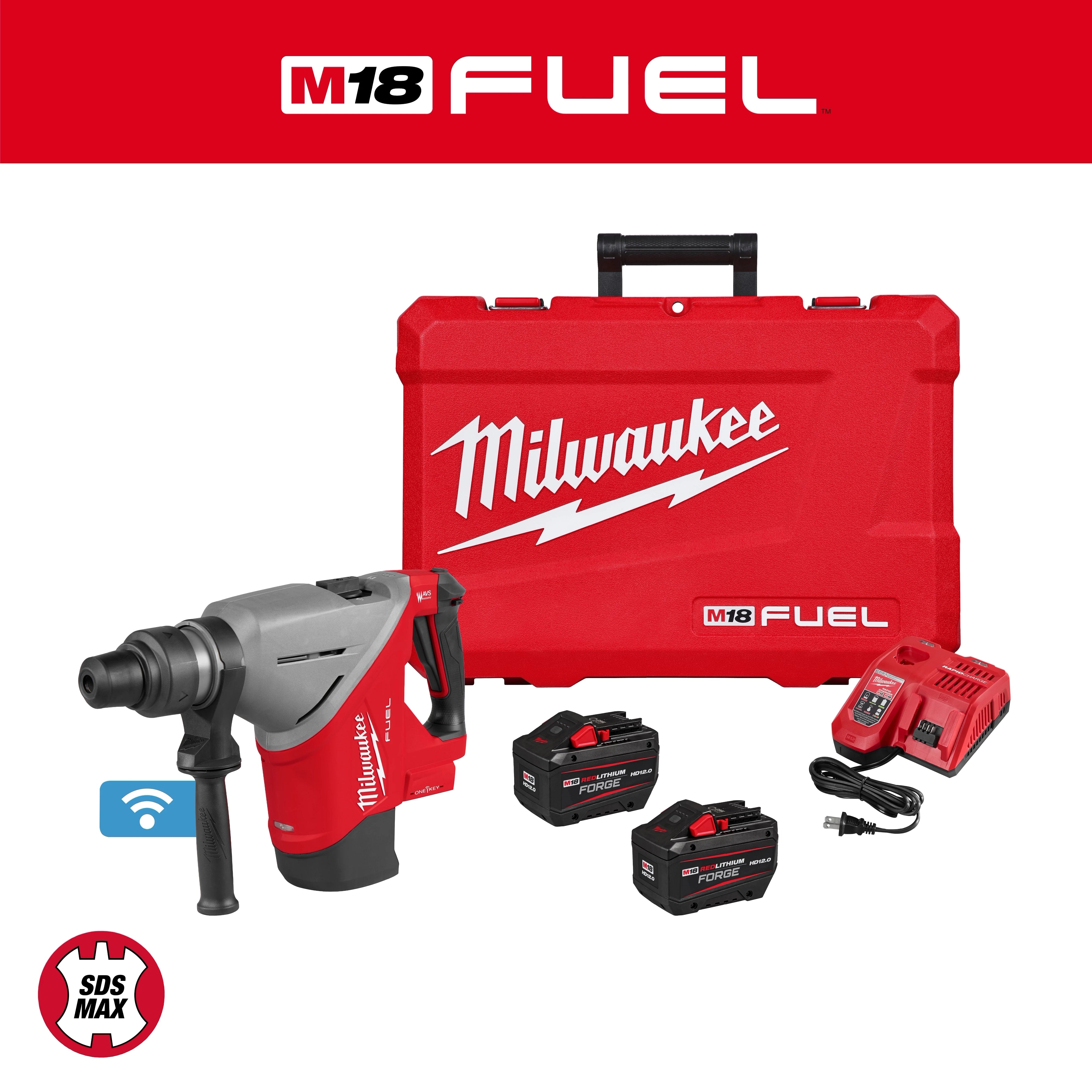 Milwaukee 2918-22HD M18 FUEL™ 1-3/4" SDS MAX Rotary Hammer Kit w/ ONE-KEY™ - Edmondson Supply